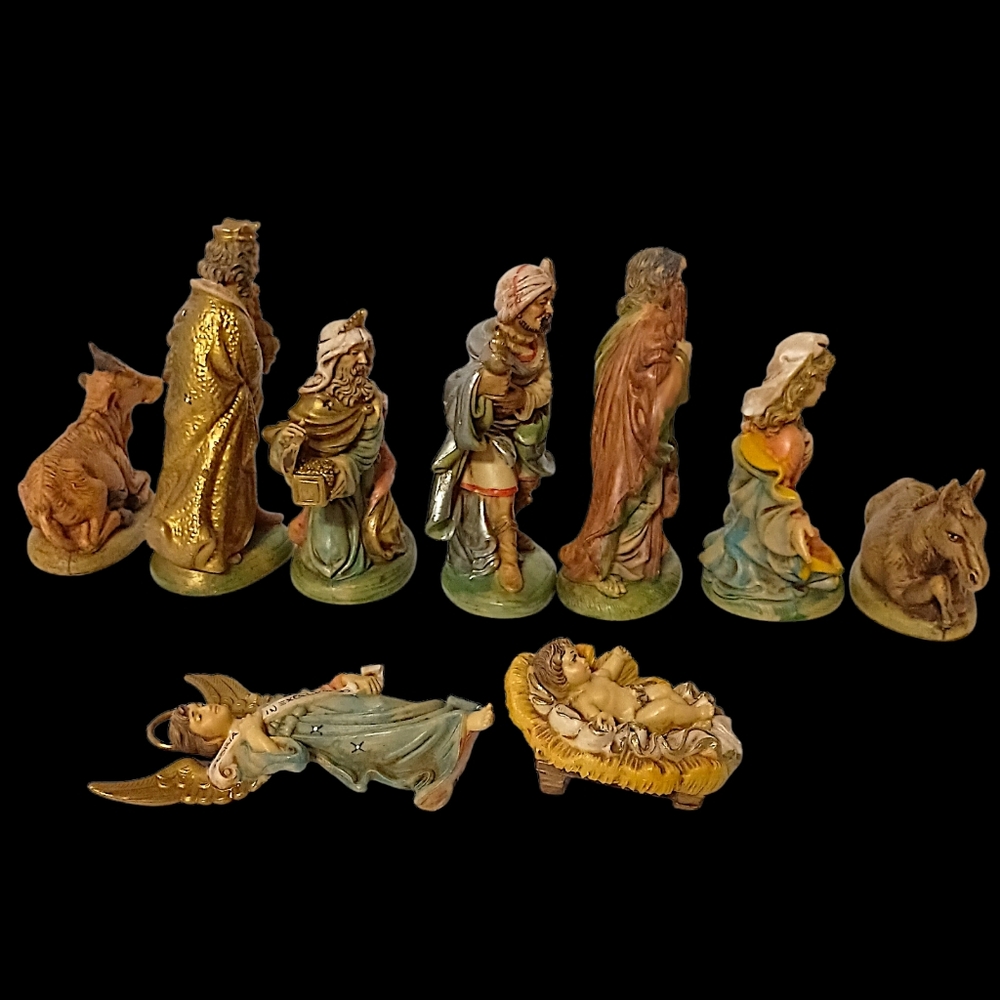 9 Vtg Nativity Set Italy Figures Holy Family Mary Jesus Joseph Wisemen Composite - Picture 10 of 16